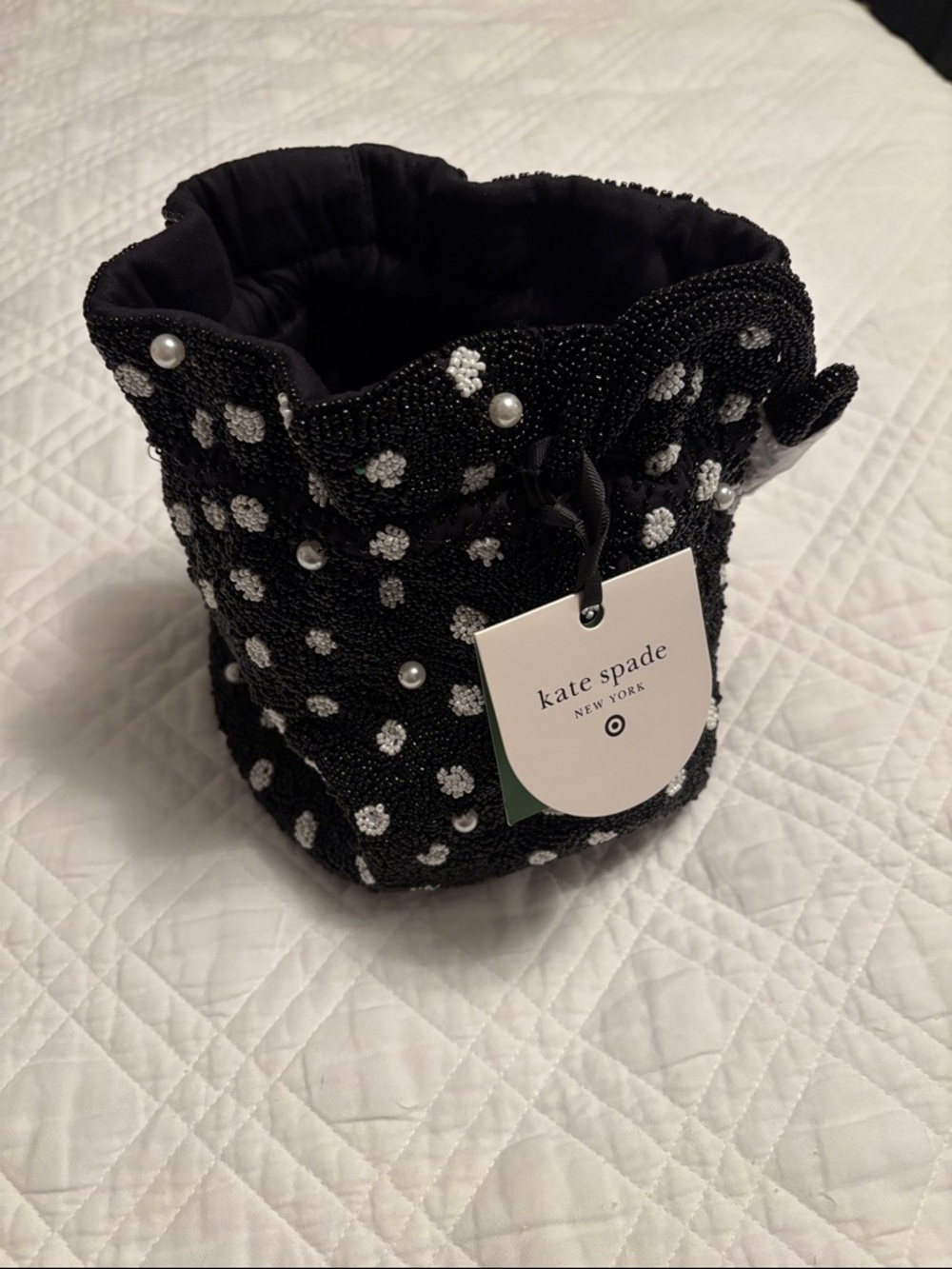 kate spade Black Beaded Polka Dot Drawstring Pouch